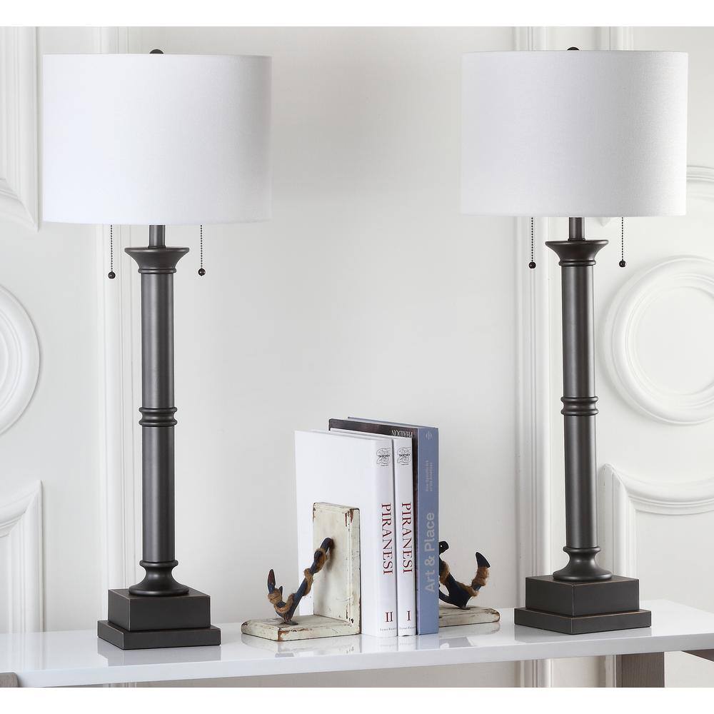 Estilo 36'' Silver Grey Metal Column Table Lamp Set with White Shade