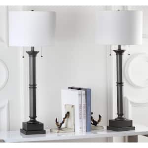 Estilo Column 35.25 in. Black Table Lamp with White Shade (Set of 2)