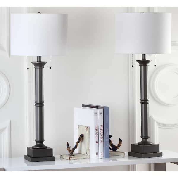 Estilo Column 35.25 in. Black Table Lamp with White Shade (Set of 2)
