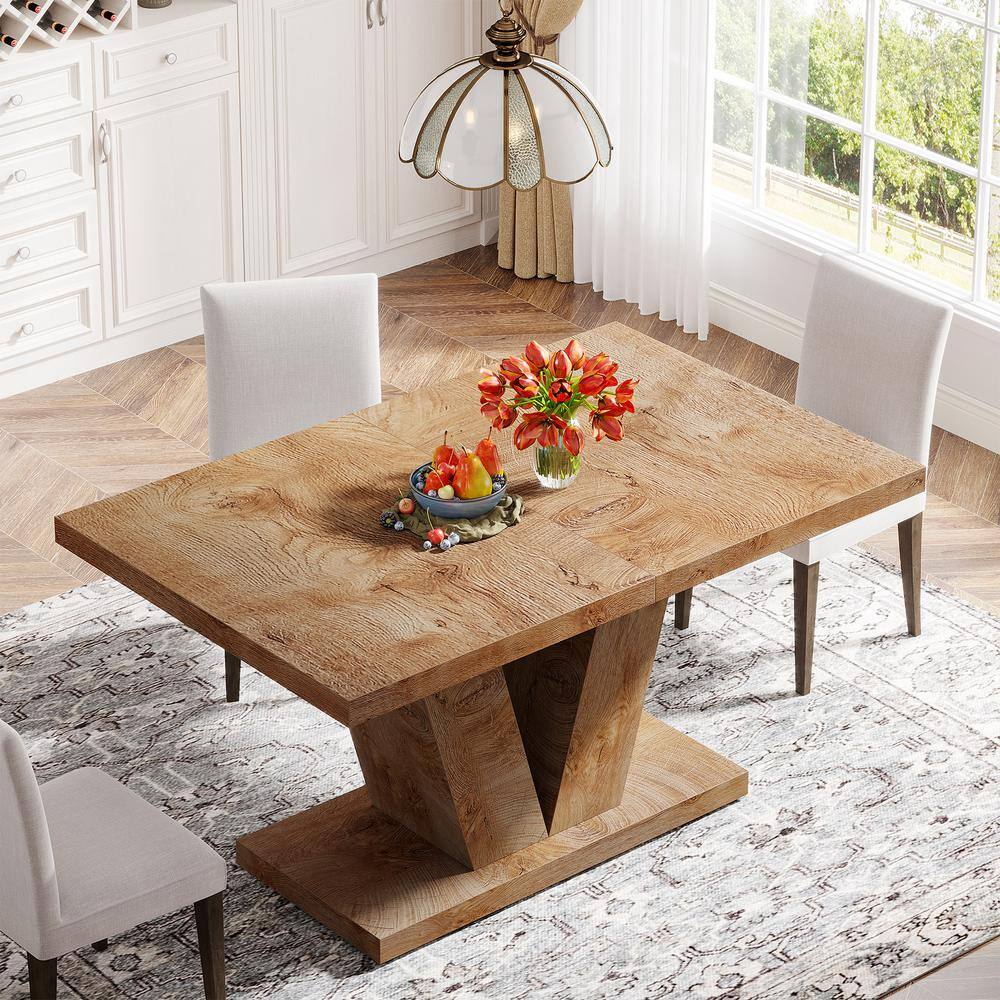 Light Oak Rectangular Farmhouse Dining Table with Reclaimed Wood