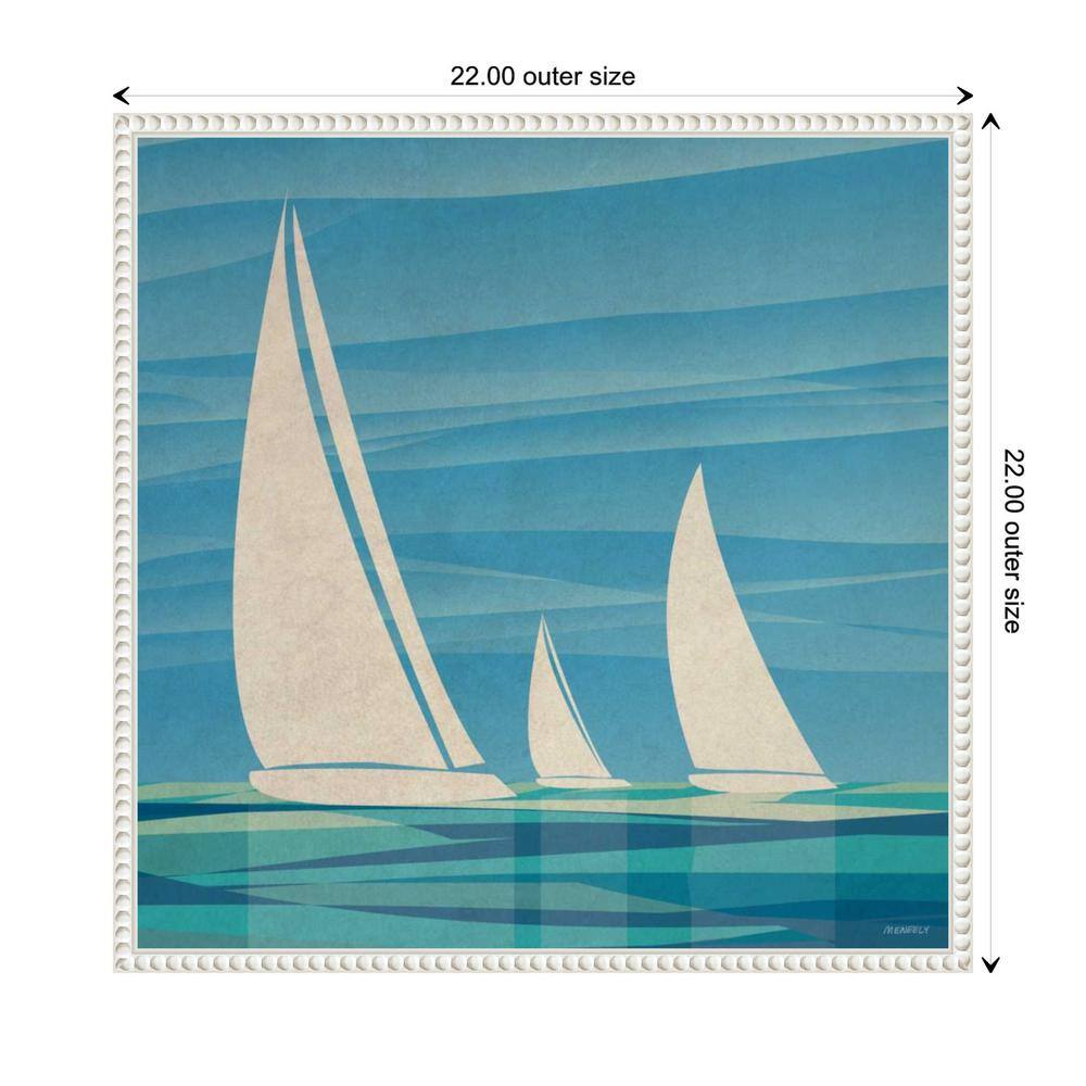 Teal Waters Sailing Boat Canvas Print with Beaded Frame