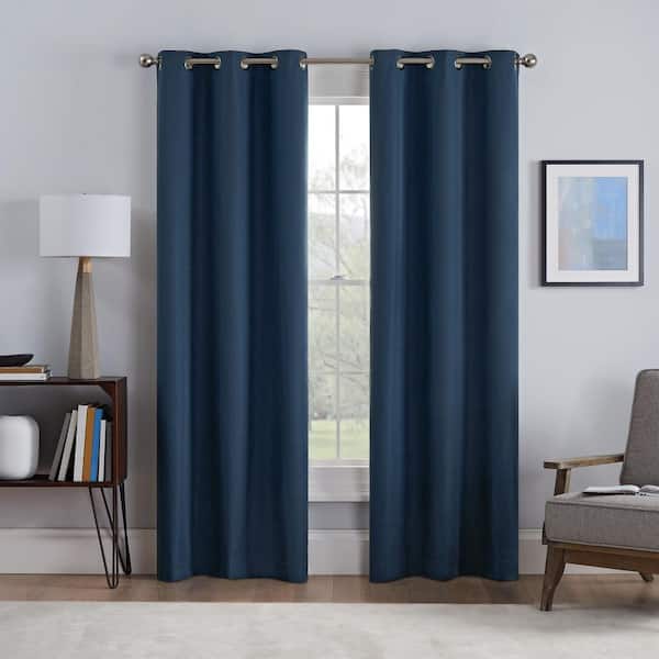 Eclipse Talisa Draftstopper Indigo Textured Solid Polyester 37 in. W x 63 in. L 100% Blackout Single Grommet Top Curtain Panel