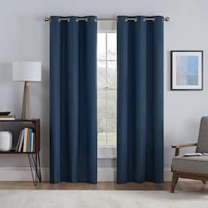 Talisa Draftstopper Indigo Textured Solid Polyester 37 in. W x 95 in. L 100% Blackout Single Grommet Top Curtain Panel