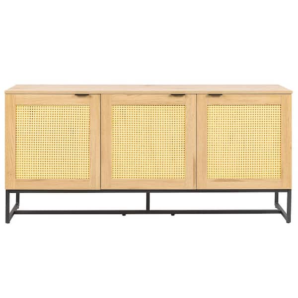 Utopia 4niture Ashley 63 in. Natural Wooden Console Table with 3-Cabinets