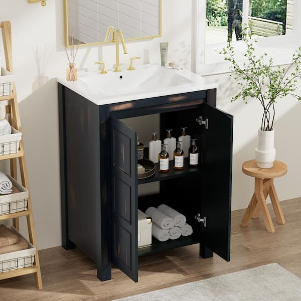 Vintage Style 24 in. W x 18.3 in. D x 33.8 in. H Single Sink Bath Vanity in Espresso with White Ceramic Top