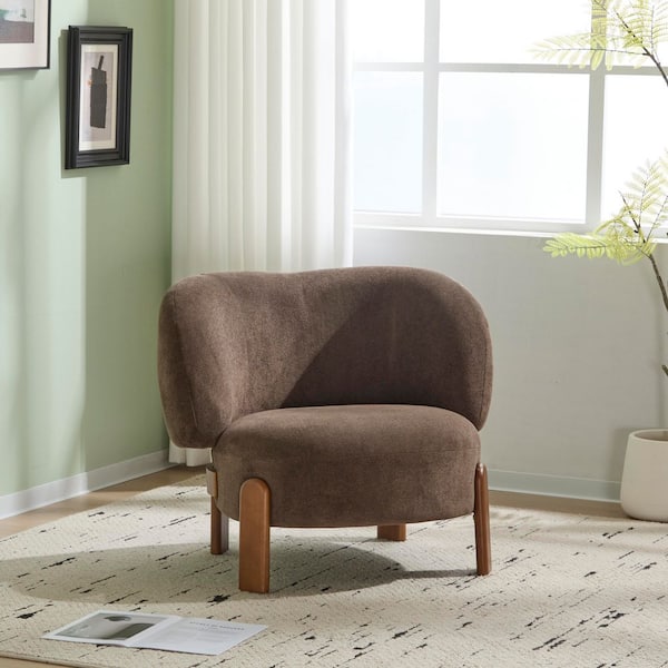 Fanny Modern Dark Brown Upholstered Fabric Wingback Accent Chair Arm Chair Solid Wood Legs