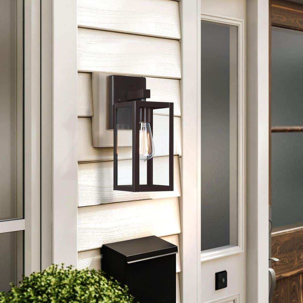 Matte Black 16" Outdoor Wall Lantern with Clear Glass Shade
