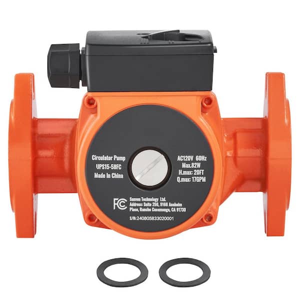 SKYSHALO UPS15-58FC Hot Water Recirculating Pump, 110-Volt, 82W 17 GPM Hot Water Circulation Pump, 1 in. NPT Flange 3-Speed Pump