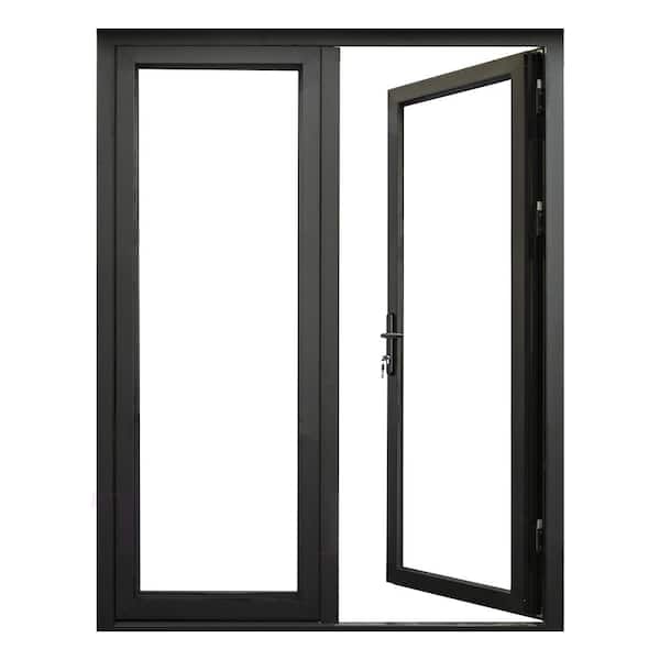 Teza French Doors 73.5 in. x 80 in. Matte Black Aluminum French Door Full Lite Right Hand Inswing