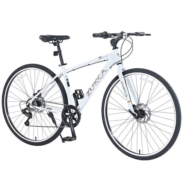 Zeus & Ruta 28 in. Bike with 7 Speed Hybrid and Aluminum Alloy Frame C-Brake 700C for Men and Women's in White