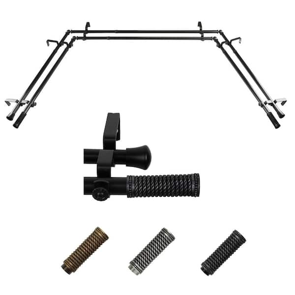 EMOH 13/16" Dia Adjustable 20"-36", 38"-72" Bay Window Double Curtain Rod with Enzo Finials in Black
