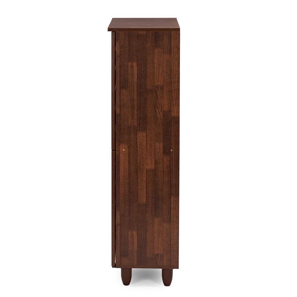 Gisela Tall Dark Oak and White Wood Shoe Cabinet with 4 Doors