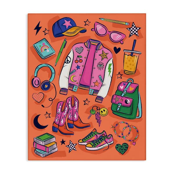 Stupell Industries Bright Fashion School Essentials by Lisa Perry Whitebutton Unframed Abstract Graphic Art Print 48 in. x 36 in.