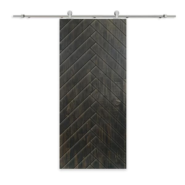 CALHOME 30 in. x 96 in. Charcoal Black Stained Pine Wood Modern Interior Sliding Barn Door with Hardware Kit
