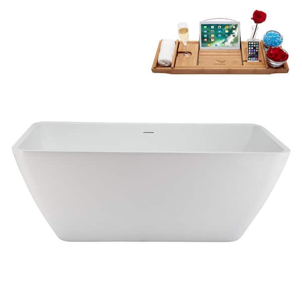 Streamline 59 in. x 30 in. Acrylic Freestanding Soaking Bathtub in Glossy White With Matte Oil Rubbed Bronze Drain