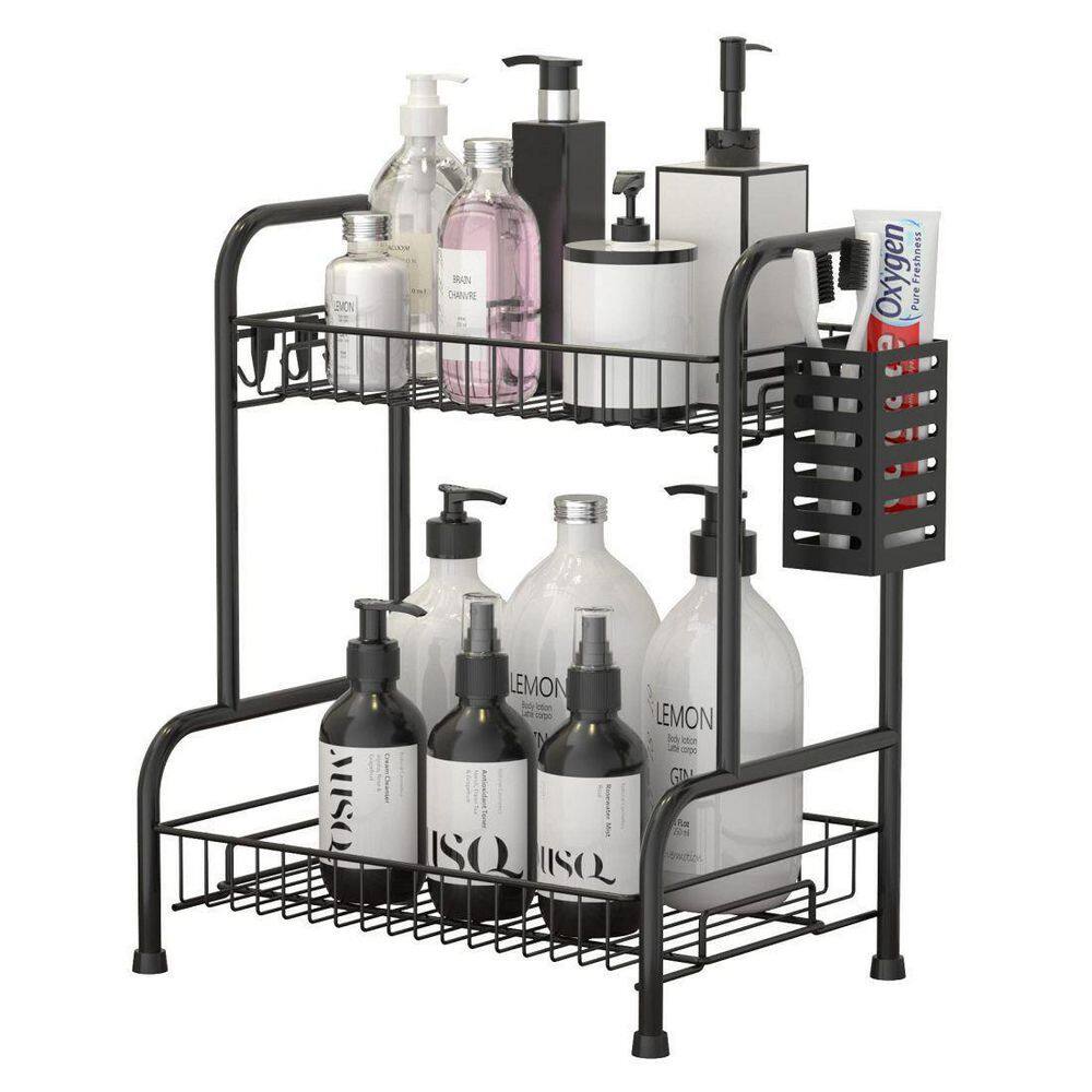 Dracelo 12.2 in. W x 4.8 in. D x 16.14 in. H Silver 2 Tier Tempered Glass Shower Shelves with Towel Bar Wall Mounted