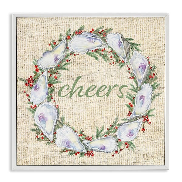 Stupell Industries Shells & Holly Wreath by Paul Brent White Framed Typography Giclee Art Print 24 in. x 24 in.