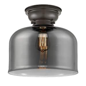 Aditi Bell 12 in. 1-Light Oil Rubbed Bronze Flush Mount with Plated Smoke Glass Shade
