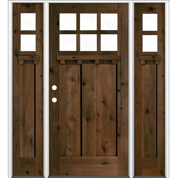 64 in. x 80 in. Knotty Alder Right-Hand/Inswing 6-Lite Beveled Clear Glass Espresso Stain Wood Prehung Front Door DSL DS