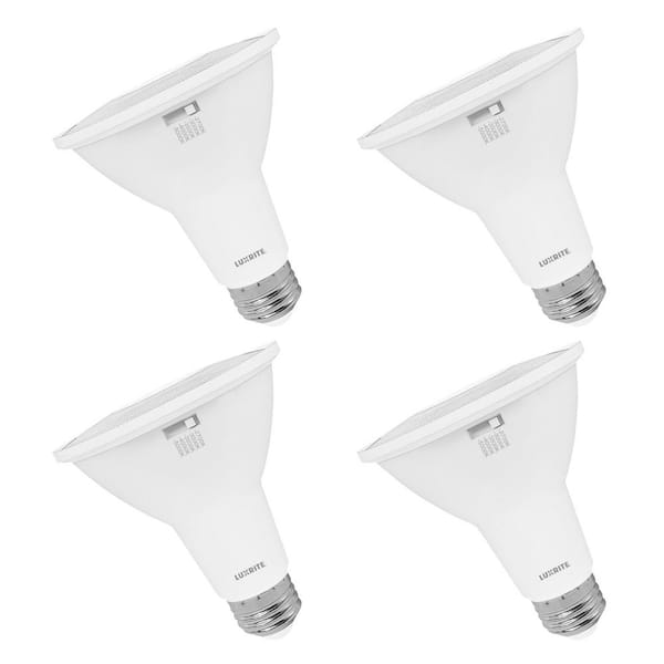 LUXRITE 75-Watt Equivalent PAR30 Long Neck Flood LED Light Bulb 5CCT 850 Lumens 10-Watt Dimmable Damp Rated ETL E26 (4 Pack)
