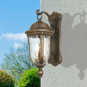 Havenwood 3-Light Tauira Bronze and Alder Silver Hardwired Outdoor Wall Lantern Sconce with Clear Hammered Glass