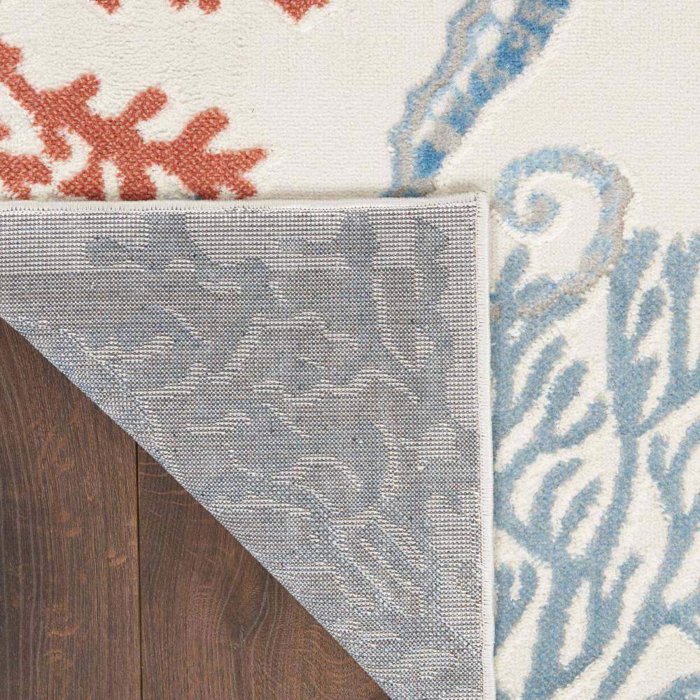 Ivory and Multicolor Geometric Nautical 5' x 7' Synthetic Rug