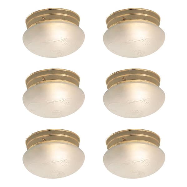 Cordelia Lighting 1-Light Polished Brass Flush Mount with White Shade (6-Pack)