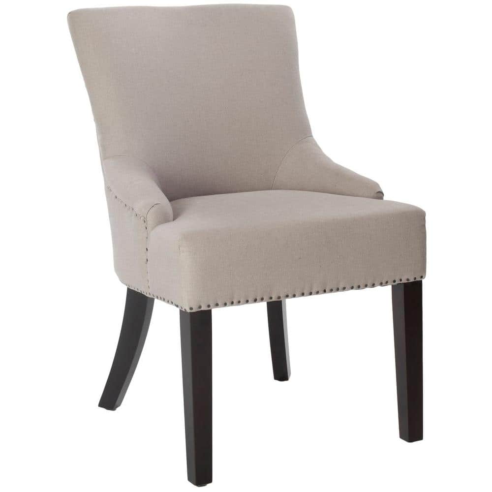 Beige Linen Upholstered Parsons Side Chair with Espresso Wood Legs