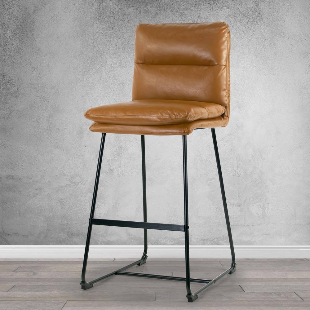 Cappuccino Faux Leather Bar Stools with Iron Frame, Set of 2