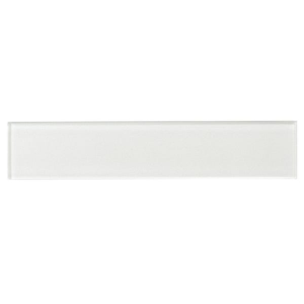 ANDOVA Kwiet Soothing White Glossy 2-7/8 in. x 14-3/8 in. Smooth Glass Subway Wall Tile Sample