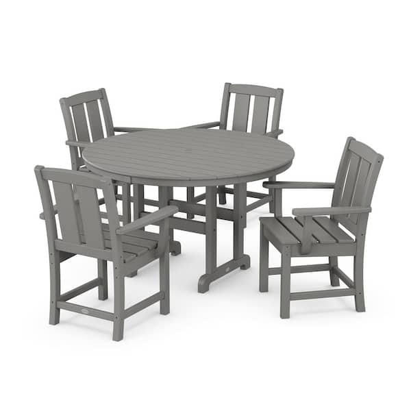 POLYWOOD Mission 5-Piece Farmhouse Plastic Round Outdoor Dining Set in Slate Grey