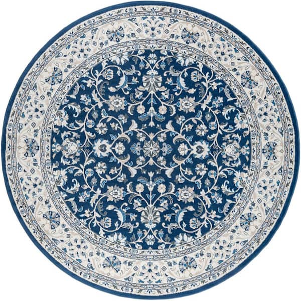 Tayse Rugs Madison Floral Dark Blue 8 ft. Round Indoor Area Rug