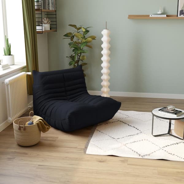 J&E Home 34.25 in. W Armless Teddy Velvet Modular Lazy Floor Sofa in. Black
