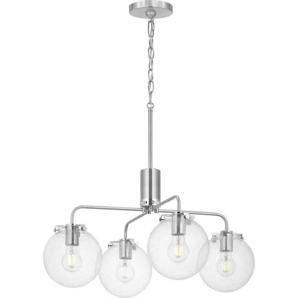 Progress Lighting Berea 4-Light Brushed Nickel Chandelier with Clear Seeded Glass Shades