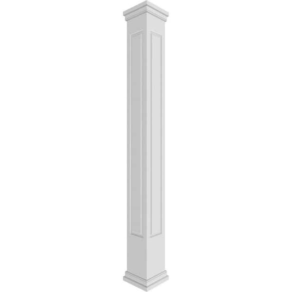 Ekena Millwork 11-5/8 in. x 8 ft. Premium Square Non-Tapered, Raised Panel PVC Column Wrap Kit, Prairie Capital and Base