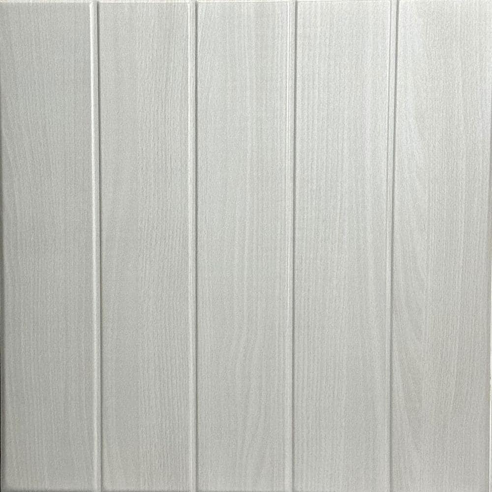 Bead Board Washed Oak 1.6 ft. x 1.6 ft. Decorative Foam Glue Up Ceiling Til