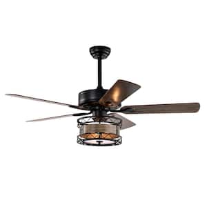 52 in. Indoor Black Farmhouse Ceiling Fan with 5 Wood Blade, AC Motor, Remote Control & Reversible Airflow