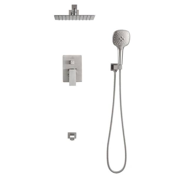 Unbranded 3-Spray Patterns with 2.5 GPM 10 in. Wall Mount 3 Outlets Popular Shower Faucets Set Dual Shower Heads in Brushed Nickel