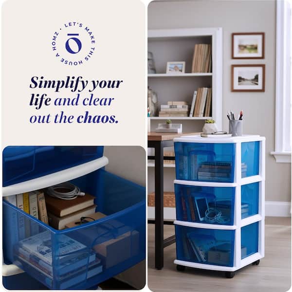 blue plastic dresser HOMZ 3 Drawer Medium Storage Container Tower, Drawers/White Frame and more Dec 25 Collection PLP See-through Velvet Fitted Sleeve Paint Color:Storm