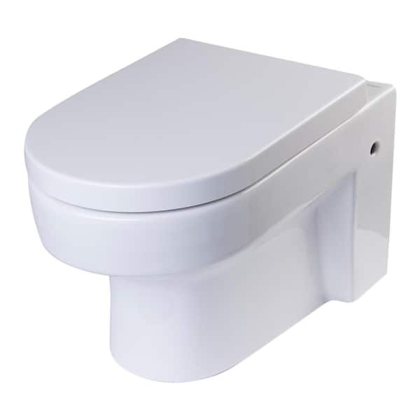 EAGO Wall Mount 1-Piece 0.8/1.6 GPF Dual Flush Elongated Toilet Bowl in White Seat Included
