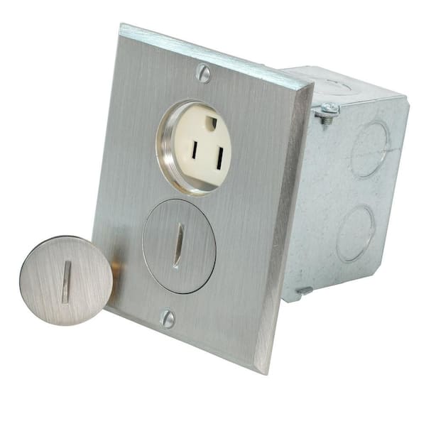 15 Amp 125 V Floor Box Assembly Duplex Outlet/Receptacle, Ivory/Nickel (1-Pack) 25249-SBA