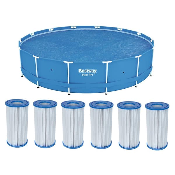 Bestway 14' Pool Solar Heat Cover \u0026 Pool Filter Replacement 4.2 inchx8 inch (6 Pack)