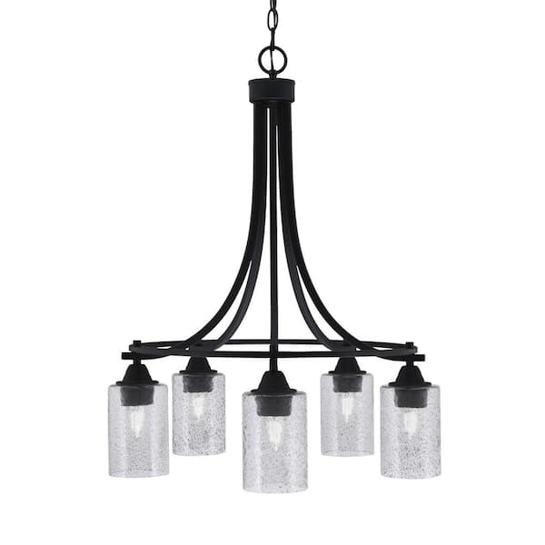 Unbranded Madison 5-Light Matte Black Round Chandelier with 4 in. Smoke Bubble Glass Shades, No bulbs included