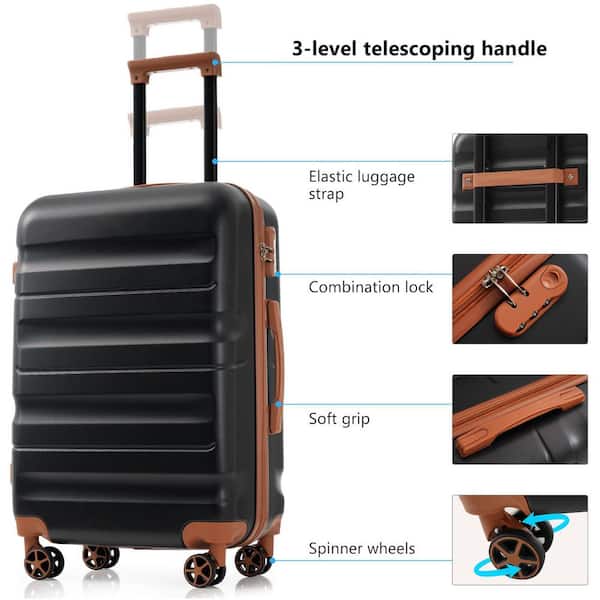 Tatahance 4-Piece Black and Brown ABS Hardside Lightweight Luggage