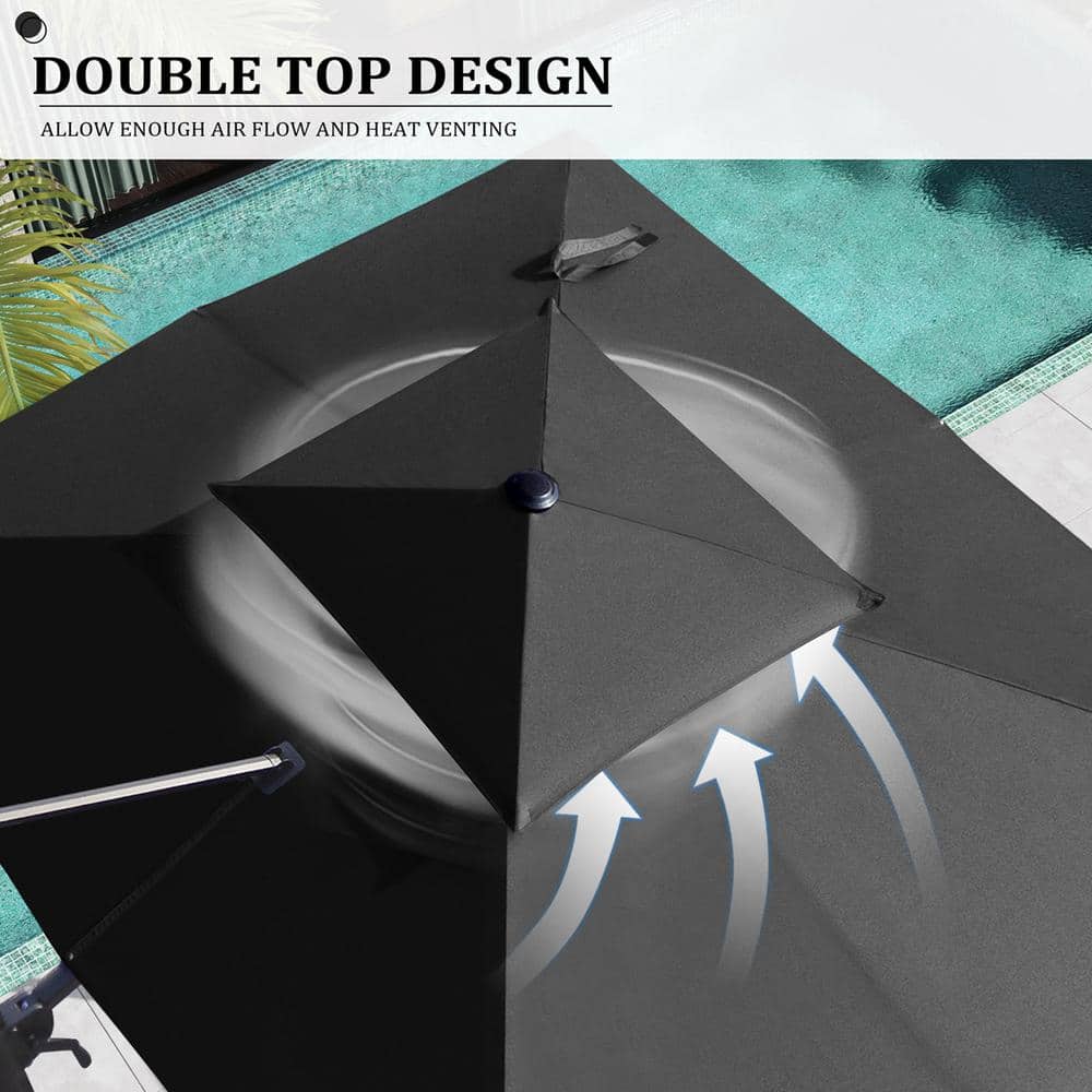 Black and Brown 11 ft. Rectangular Cantilever Patio Umbrella with Metal Pole