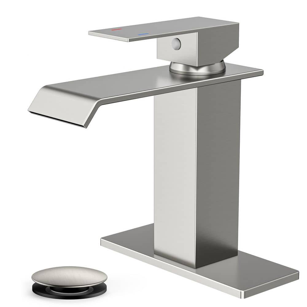 Waterfall Single Handle Single Hole Bathroom Sink Faucet with Deckplate and Pop Up Drain in Brushed Nickel price history on PriceWatchPro