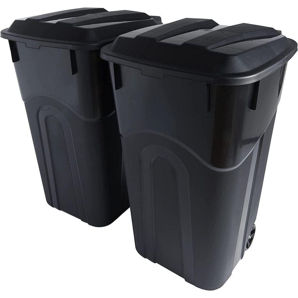 32 Gal. Black Heavy Structural Wheeled Outdoor Trash Can with Spring ...
