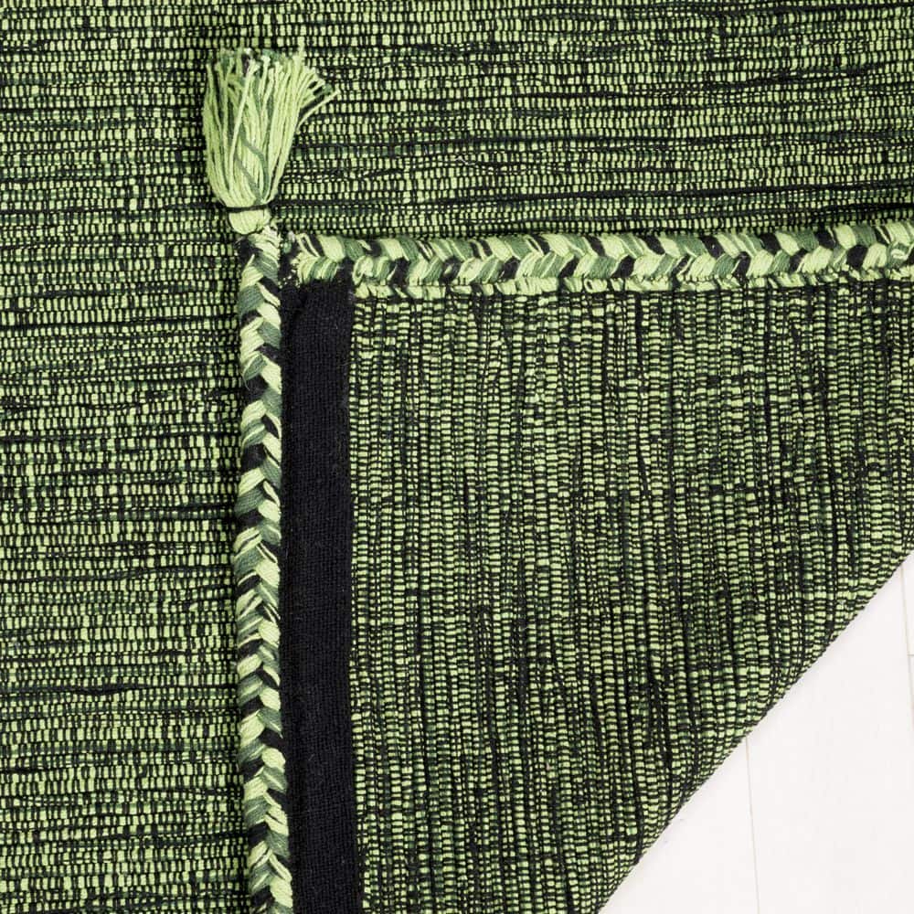 Handmade Green and Black Cotton Flat Woven Reversible Rug, 2' x 3'