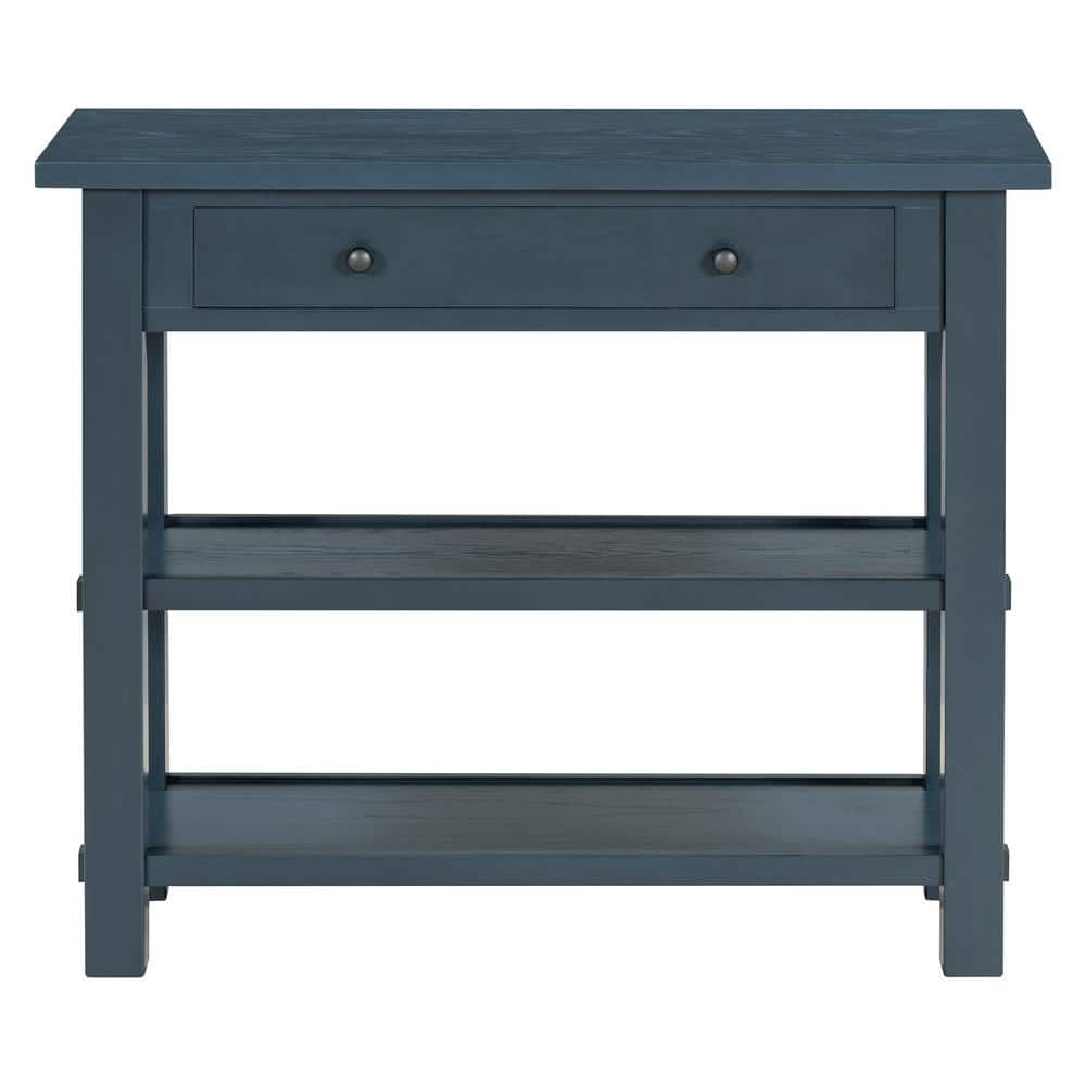 36 in. W x 14 in. D x 30.5 in. H Blue Wood Linen Cabinet with Drawer, 2-Stu