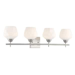 Camrin 31 in. 4-Light Brushed Nickel Vanity Light with White Glass Shades